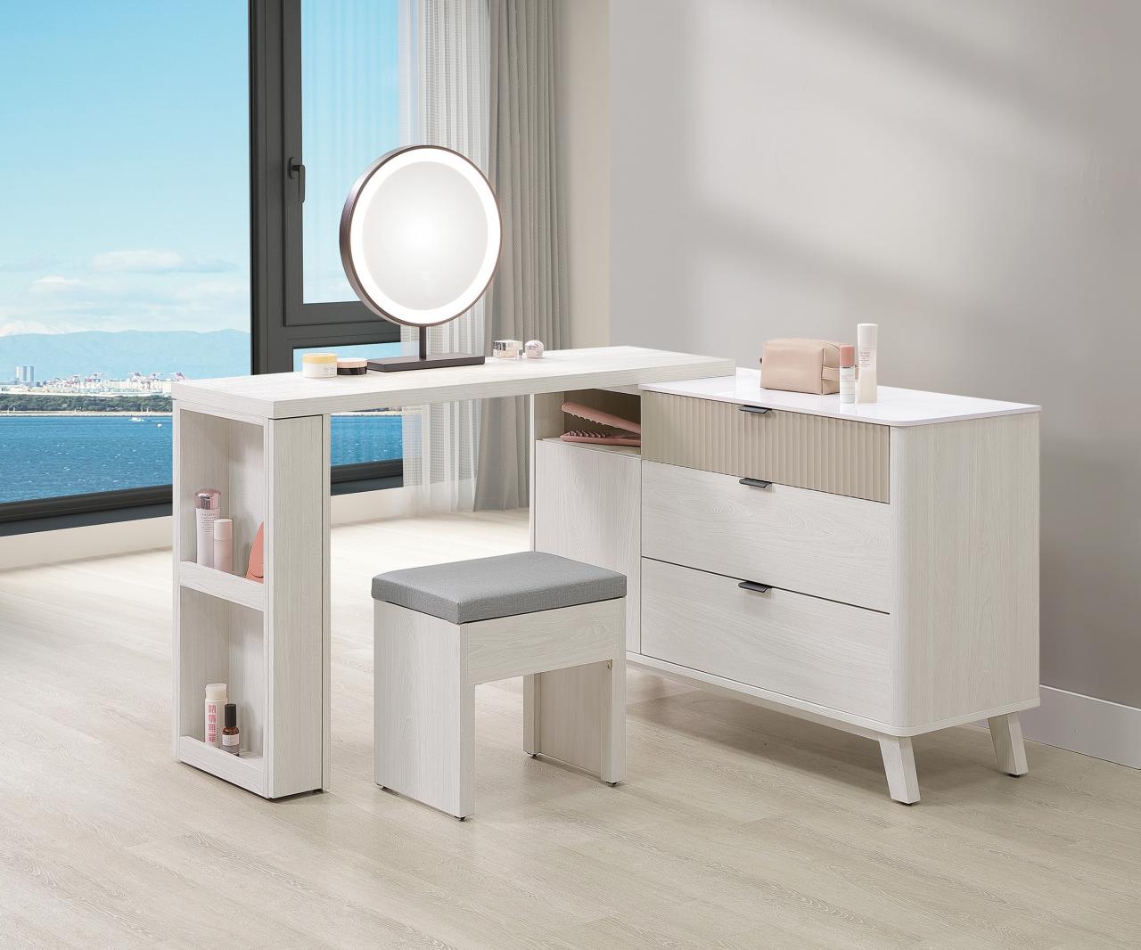 索菲亞 4尺岩板功能伸縮鏡台組 (含椅 )