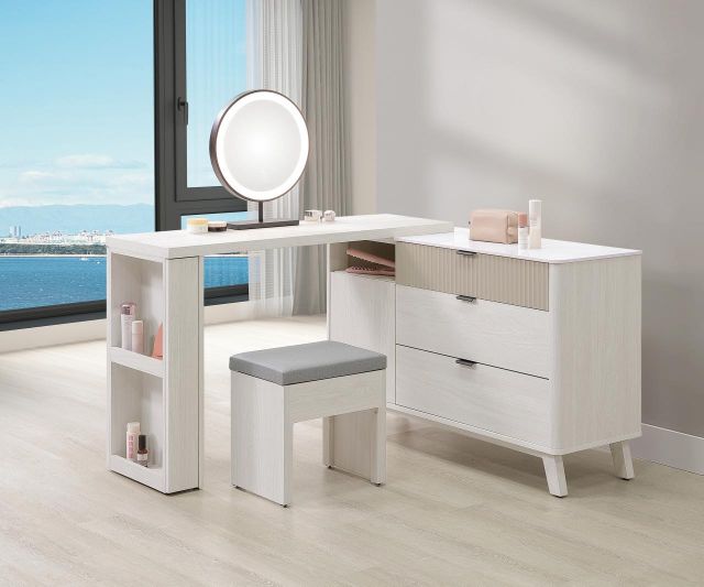 索菲亞 4尺岩板功能伸縮鏡台組 (含椅 )