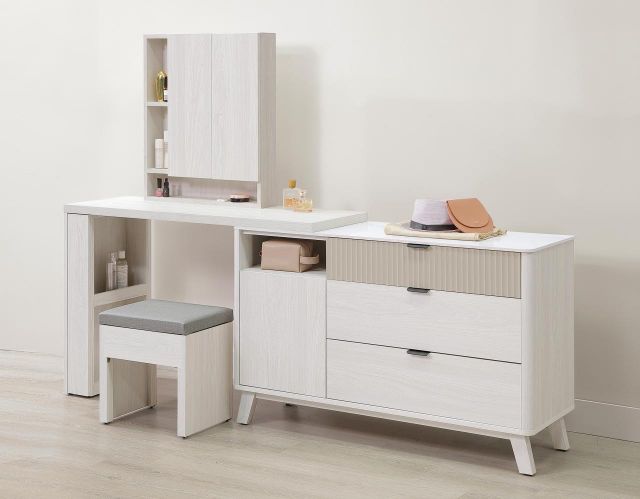 索菲亞 4尺岩板功能伸縮鏡台組 (含椅 )